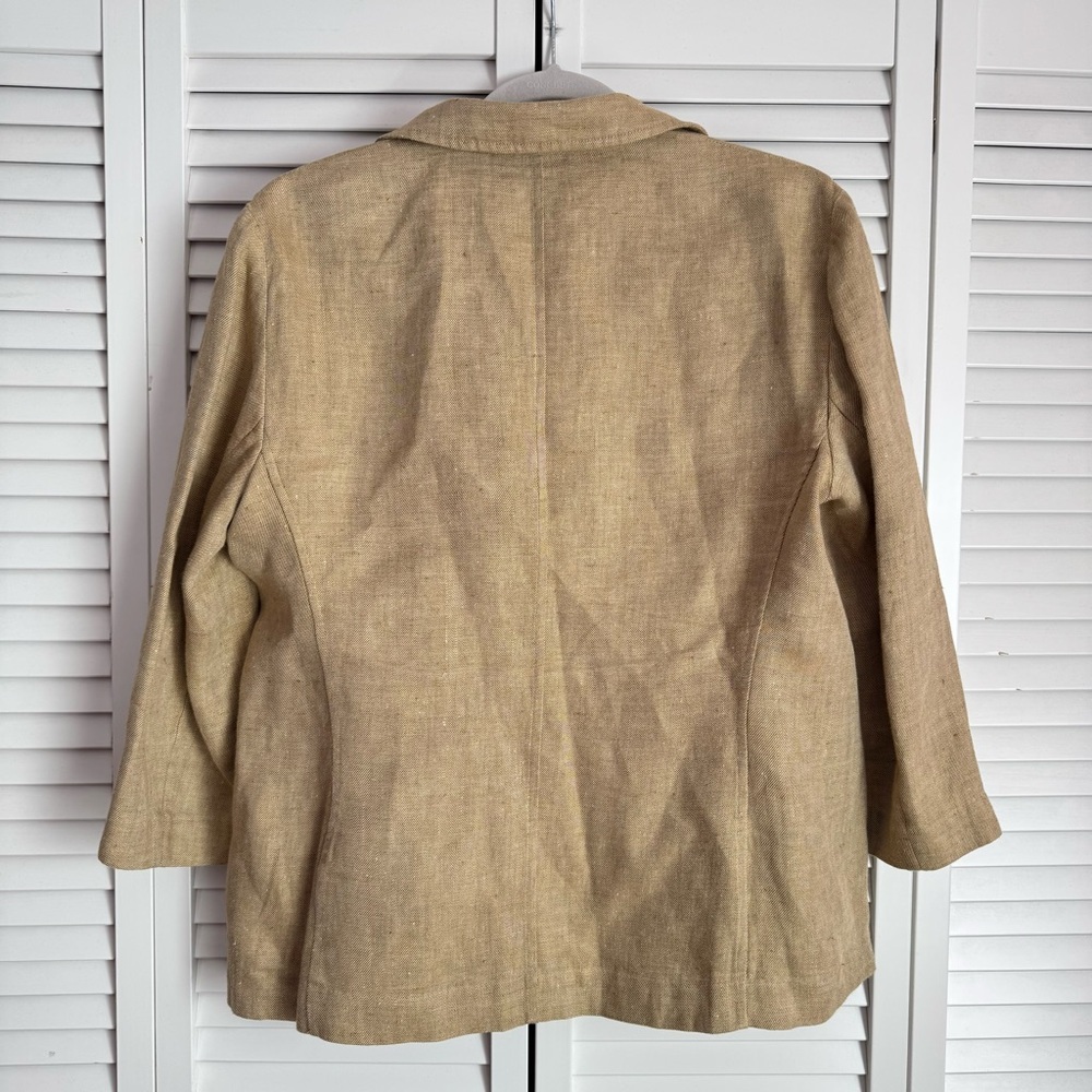 Lafayette 148 New York Linen Wooden Toggle Button Blazer Jacket Tan Beige 12 - Picture 7 of 11